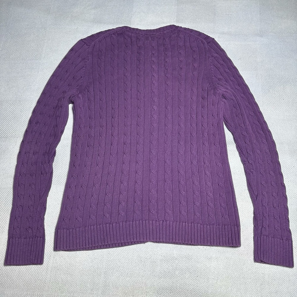 LL Bean Cable Knit Cardigan Sweater Womens Large Purple Cotton‎ Cottagecore - Picture 4 of 9